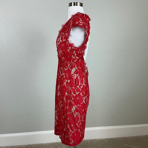 Aidan Mattox Red Lace Deep V Open Backless Colorful Cocktail Party Dress Size 12 - Picture 5 of 13